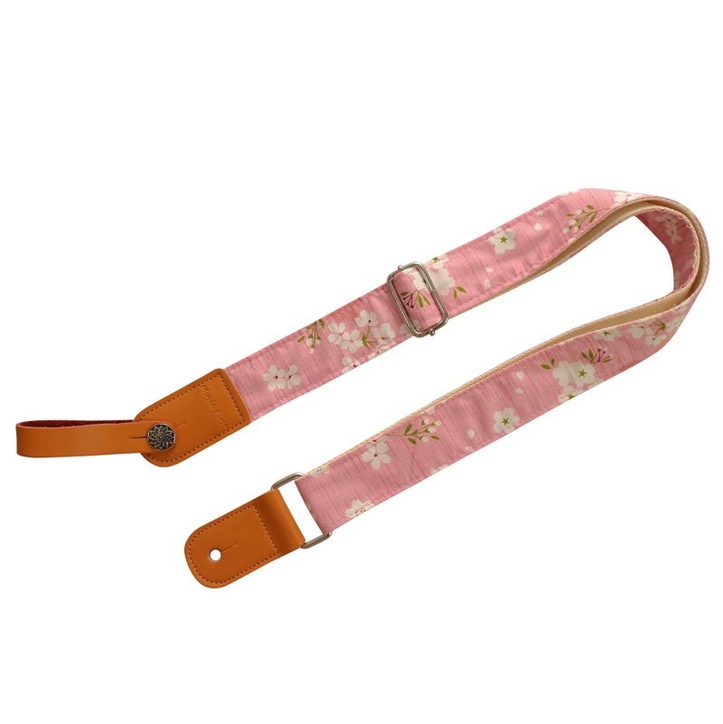 MUSIC FIRST Original Design Vintage â€œPink Sakuraâ€ Soft Muslin & Genuine Leather Ukulele Strap Ukulele Shoulder Strap With a MUSIC FIRST Genuine Leather Str. Locker - Image 5